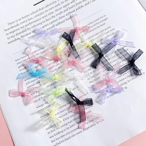 Hayaww 98 Stück Mini Satinband Schleifen Kleine Satinband Geschenkschleifen Mini Schleife Farbe Mini Band Bowtie für Nähen, Hochzeit Deko, Karten, DIY Basteln, Haar bogen Hut, Geschenk (A) von Hayaww