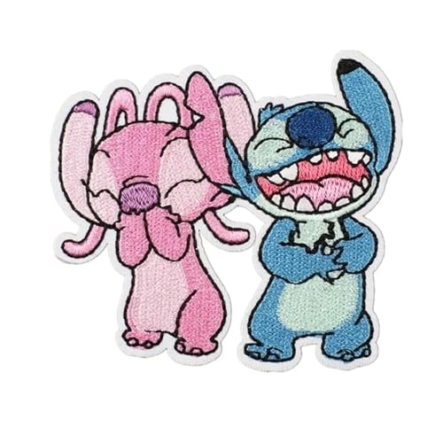 Stitch and Angel Pink Characters Laughing 5,8 cm Tall. Patch Iron on or Sewing Badge Embroidery Lilo von Hayling