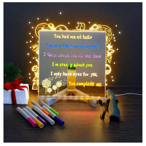 LED Message Board mit Ständer und 7 Farbstiften LED Zeichenbrett Kreatives Umschreiben LED Notiztafel Mit Farben,15x15cm von Hazomeu