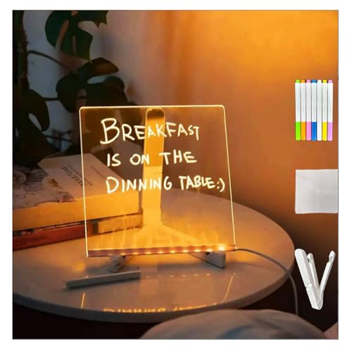 LED Note Board mit Ständer und 7 Farbstiften LED Zeichenbrett Abwaschbar LED-Nachrichtentafel Mit Ständer,20x20cm von Hazomeu