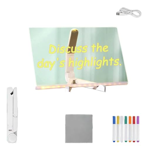 LED Noteboard with Colors mit Ständer und 7 Farbstiften LED-Leuchttafel Abwaschbar LED Zeichenbrett,30x20cm von Hazomeu