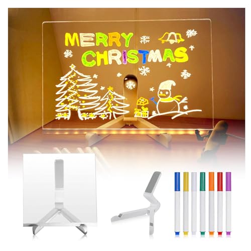 LED Notiztafel Mit Farben mit Ständer und 7 Farbstiften Zeichenzubehör Abwaschbar LED Zeichenbrett,30x20cm von Hazomeu