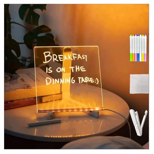 LED Zeichenbrett mit Ständer und 7 Farbstiften LED Notiz Tafel Kreatives Umschreiben LED-Leuchttafel,15x15cm von Hazomeu