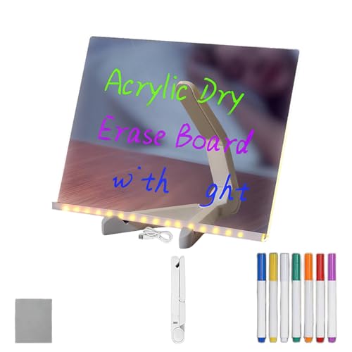 LED Zeichenbrett mit Ständer und 7 Farbstiften LED Notiztafel Mit Farben Abwaschbar Zeichenzubehör,15x15cm von Hazomeu