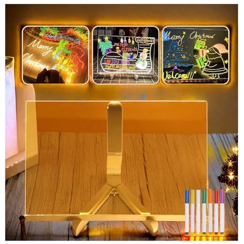 LED Zeichenbrett mit Ständer und 7 Farbstiften LED-Tafel Mit Farben Abwaschbar Memoboard,30x20cm von Hazomeu