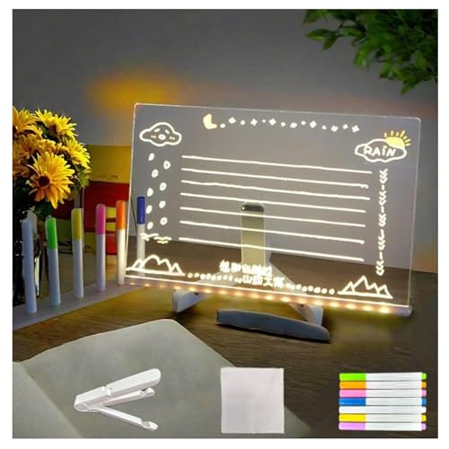 LED Zeichenbrett mit Ständer und 7 Farbstiften LED-Whiteboard Abwaschbar Acryl-Nachrichtentafel,30x20cm von Hazomeu