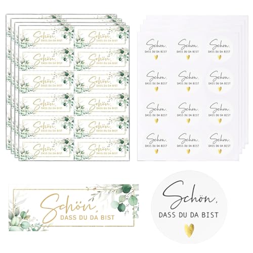 Hazrcvr 96 Stück Aufkleber Schön Dass Du Da Bist, Dassdu da bist Aufkleber Hochzeit, Gastgeschenke Sticker, runde Gastgeschenke Hochzeit Aufkleber Ø 4 cm, Schön dass du da bist Aufkleber, 5x1,8cm von Hazrcvr