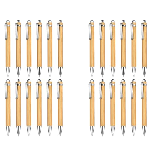 Haztholf 24 Stück Kugelschreiber, einziehbar, aus Bambus, schwarze Tinte, 1 mm, Kugelschreiber aus Holz, Büroprodukte, Kugelschreiber aus Bambus von Haztholf