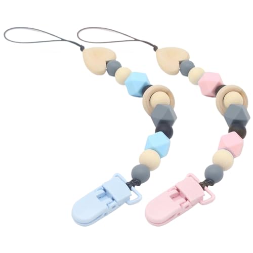 2 Stück Schnullerclip, süßer Baby Schnullerclip aus Silikon, gratfreier Schnullerclip, Perlen Schnullerclip, Binky Clips, Schnullerhalter Clip für Babys, Mädchen und Jungen, Schnullerclips für Ne von Hbbgdiy