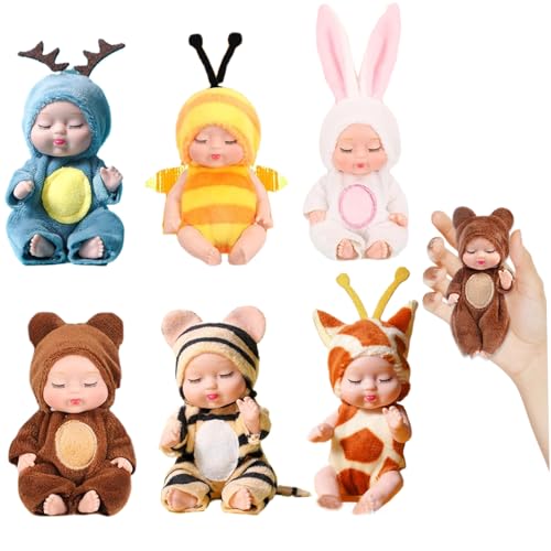 Hbbgdiy 6pcs Mini Babypuppen 4 Zoll Babypuppen -Set Simulation Mini -Puppen bringen Kleidung Interessantes Spielzeug kleine Puppen für Mädchen Geschenk von Hbbgdiy