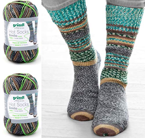 2x100 Gramm Gründl Simila Sockenwolle 300er Reihe 1 Knäuel = 2 Gleiche Socken + 2 Strasssteine zum aufnähen 302 von HdK-Versand/ Gründl Wolle