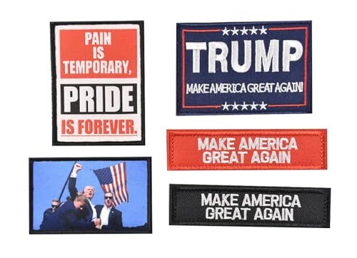 Donald Trump Patriotische Flaggen-Patches "Make America Great Again", taktischer Klettverschluss, 5-teiliges Set für Hüte, taktische Taschen, Jacken, Kleidung, Patch, Team-Armee-Aufnäher (Set 5 Stück) von Hdlsina