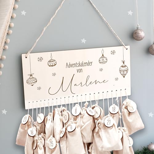 Adventskalender Personalisiert für Kinder | Advent Kalender zum befüllen aus Holz | Wandmontage Weihnachtskalender DIY mit Namen | hellomini (Weihnachtskugel) von HeLLo mini