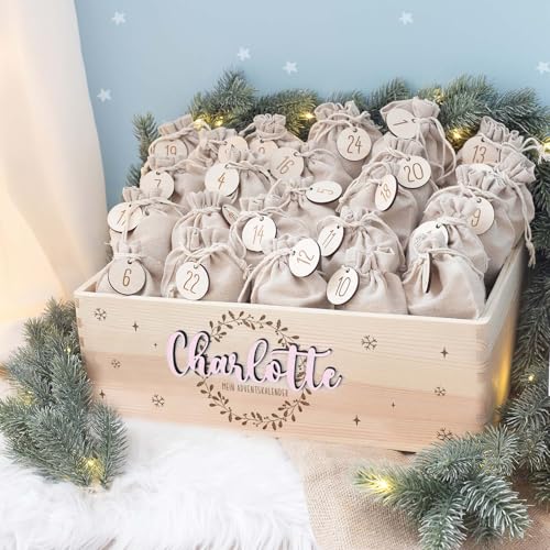 Personalisierte Adventskiste - Adventskalender aus Holz mit Namen - Gravur Kalender DIY - Weihnachtskalender für Kinder - hello mini (Weihnachtskranz 3D) von HeLLo mini