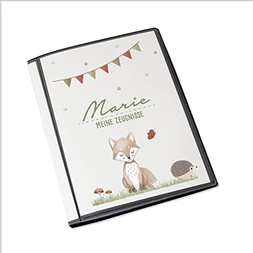 Personalisierte Zeugnismappe Kinder - Personalisiertes Geschenk zur Einschulung - inkl. 20 Klarsichthüllen DIN A4 - Zeugnismappe Mädchen - Zeugnismappe Junge - hellomini (Fuchs) von HeLLo mini