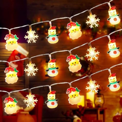 HeaHap Weihnachtsdekoration String Lichter,2-Modi String Lichter (3Meter/10Feet) 20 LED Batterie angetrieben für Weihnachtsfeier Dekoration,Weihnachtsmann, Schneemann, Schneeflocke Halloween von HeaHap