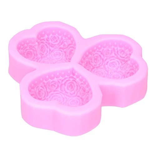 Herzförmige Rosen-Seifenform mit 3 Mulden, Bio-Silikon-Kuchen-Fondant-Dekorationsutensilien, Multifunktionale Silikongeräte, Einfach zu Verwenden und zu Reinigen, für (PINK) von Headerbs