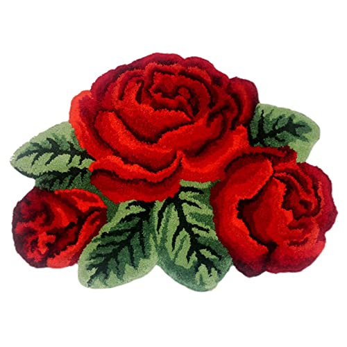 DIY Teppichstickerei Klapphaken Set,Leuchtend Rote Rose Blume Natur Pflanze Teppichstickerei Mit Druckmuster Latch Hook Kit Tapisserie Latch Hook Yarn Rug Making Kits von Headyaku