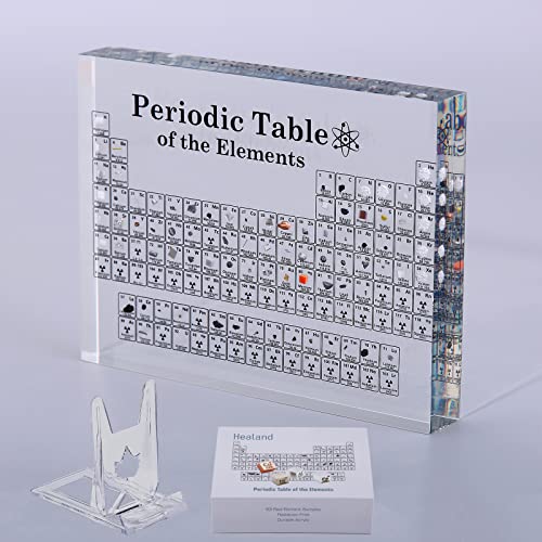 Periodensystem mit Echten Elementen, Periodensystem Acryl, Periodic Table of 83 Elementen Anzeige with Real Elements für SchüLer Lehrer Geschenke Handwerk Dekor Chemie Tool mit Halter, Geschenkbox von Healand