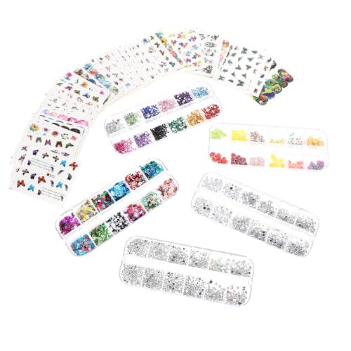 Healeved 1 Satz Nail-Art-Zubehör strasssteine für nägel lack 3D-Nagelaufkleber runder Nagelcharme dekorative Nailart-Anhänger Nail Art DIY Werkzeug Überweisungs Papier Colorful von Healeved