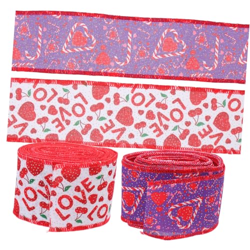 Healeved 1 Satz Valentinstag Band Geschenkband Geschenkeband Schleifenband Für Valentinstag Dekoratives Band Bögen Valentinsbänder Zum Basteln Bänder Mit Herzmuster Polyester 2 Rollen von Healeved