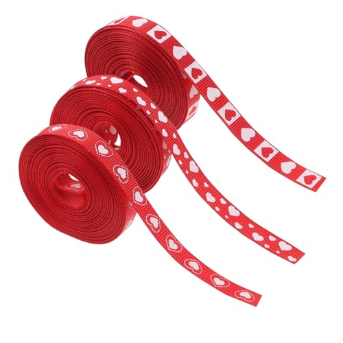 Healeved 1 Satz Valentinstag-liebesband Bedrucktes Herzband Rotes Herz-satinband Muttertag Dekorationen Geburtstagsband Rotes Valentinstagband Drahtkantenband Polyester 3 Rollen von Healeved