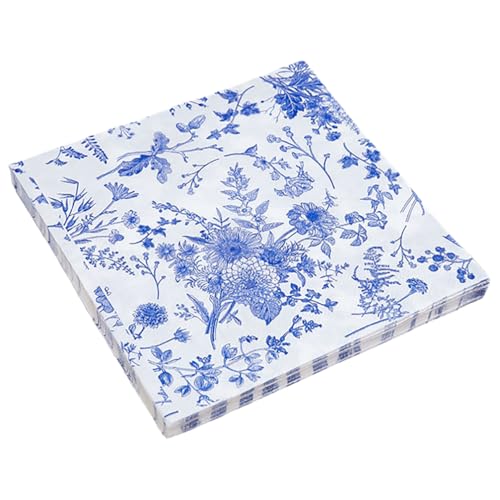 Healeved 100 Stück Blaue Blumenservietten Vintage-Blumenservietten Papierservietten Dekorative Bankettservietten Seidenpapier Für Hochzeit Party Geburtstag von Healeved