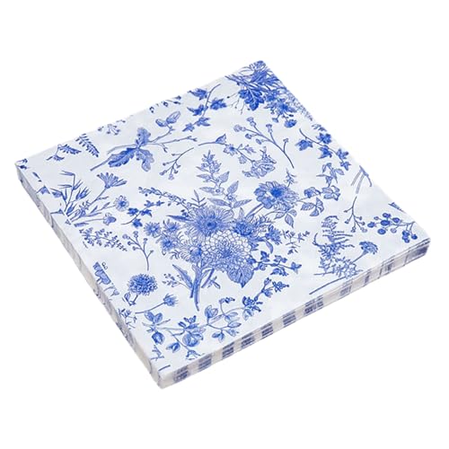 Healeved 100St Blau-weißes Retro-Porzellan dekorative Servietten Vintage Papierservietten dekoratives Seidenpapier Papier Servietten Tischdekoration zarte Servietten Blumenservietten Blue von Healeved