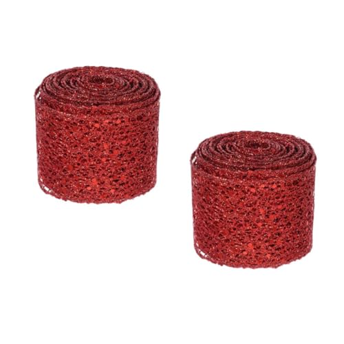 Healeved 2 Rollen Bogenband Maschenband Für Kränze Blumenstraußband Basteln Hochzeit Kleidung Spitzenband Drahtband Selber Machen Partydekorationsband Mesh-gurtband Seilband Rot Polyester von Healeved