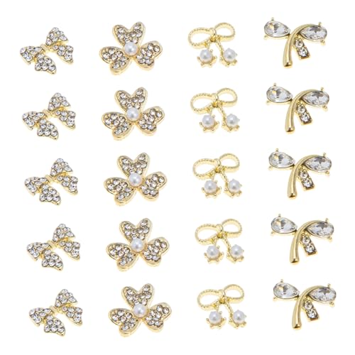 Healeved 20St Nagelbohrer Charms für Nagelzubehör Nageldekor Nägel Nagelfolie Strass-Nagel nail decoration nail charms Schleife Nagelkunst Charme Schleife Nagel Charme Legierung Golden von Healeved