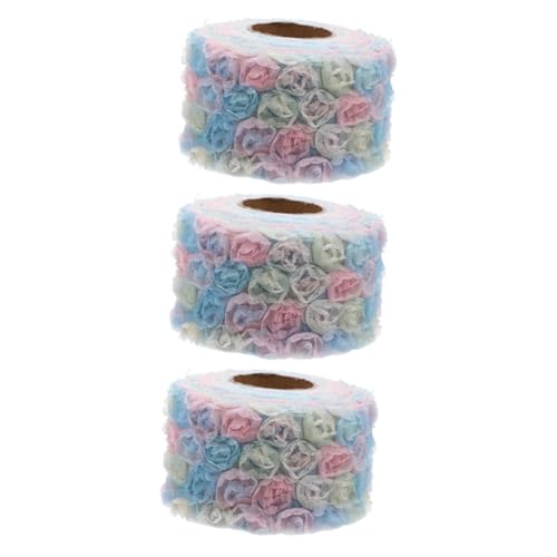 Healeved 3 Rollen Buntes Rosen-Sticknetz paket beutel Dekorationsband wedding decor Bekleidungshandwerk Stoff wolle Gefälschte Pflanzen Quilten Strasssteine nähen bestickte Bastelgaze von Healeved