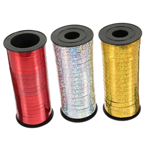 Healeved 3 Rollen Paketband seidenband ribbon weihnachtskrippe decoration glitzerstoff ziernieten dekoringe Geschenkband glänzendes Band Geschenkbänder holografisches Band Ballonverschluss von Healeved