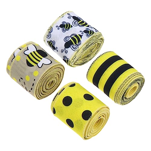 Healeved 4 Rollen Bienenband Diy Band Zum Basteln Verdrahtetes Bastelband Dekorband Blumenband Haarschmuck Sackleinen Tischläufer Spitzenbänder Zum Basteln Kranz Schleife Band Polyester von Healeved