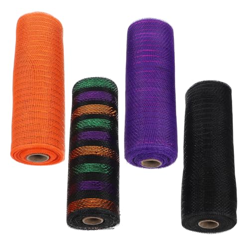 Healeved 4 Rollen Halloween-Anzieh-Website metallisches Netzband Maschenband für Kränze Halloween Schleifenband Halloween Geschenkband Halloween-Themenband Halloween-Mesh-Wrap Plastik von Healeved