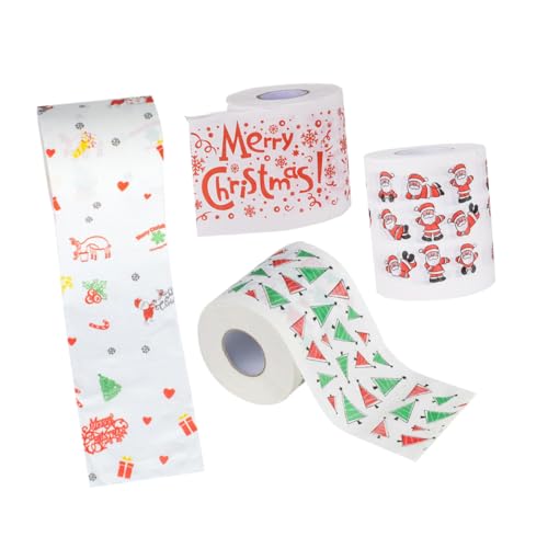 Healeved 4 Rollen Papierservietten Lustiges Papier Weihnachtspapierdekorationen Spülbare Weihnachtsservietten Massenware Neuartiges Seidenpapier Plüschsamt Weihnachtstoilettensitz von Healeved