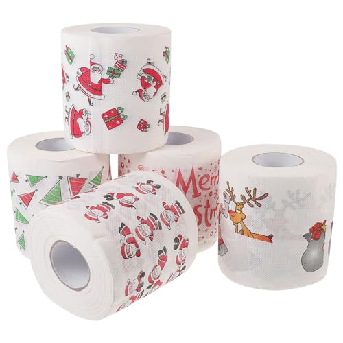 Healeved 5 Rollen Weihnachtsservietten Weihnachten Weihnachtsmann Serviette Papier Einweg Seidenpapier Abendessen Servietten Papiertuch Weihnachten Party Supplies von Healeved