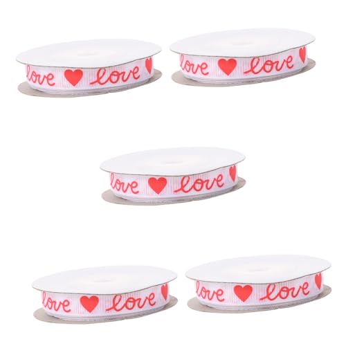 Healeved 5 Rollen valentinstag band weißes Band Herz Zeremonie-Kit zum Durchschneiden des Bandes Bögen seidenband ribbon Verpackungsmaterial Geschenkband zum Valentinstag Polyester von Healeved