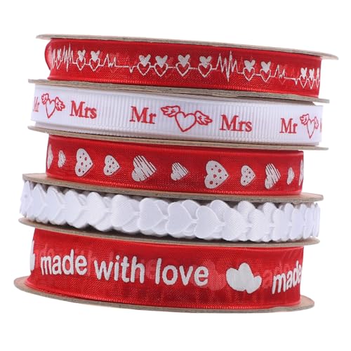 Healeved 5 Rollen valentinstag band weißes Band zum Einwickeln die Punkt gastgeschenke hochzeit Hochzeitsdekoration Bandmaterial selber machen Bänder mit Valentinsmuster Polyester von Healeved