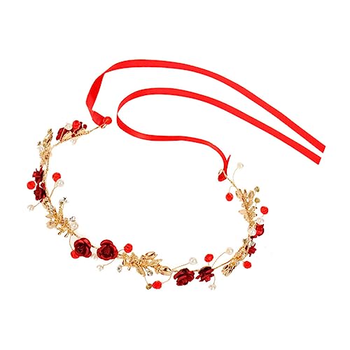 Healeved Brautkranz Haargummis für Mädchen Dame Kopfschmuck Krone für Mädchen wedding hair accessories Blumenmädchen Haarschmuck Damenkopfschmuck Hochzeit Braut Kopfschmuck Stoff rot von Healeved