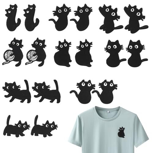 Bügelbilder 18 Stück Schwarze Katze Aufnäher Set - Niedliche Bügelbilder für Textilien und Handarbeiten, Patches zum Aufbügler oder Aufnähen auf Hosen, Jeans, Hemden und Mützen von Healife