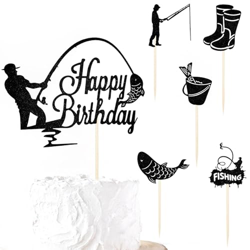 6 Stücke Angler Cake Topper - Kuchen Deko Geburtstag mit Fische Angeln Motiv - Tortenaufleger für Tortendeko Geburtstag Mann von Healife