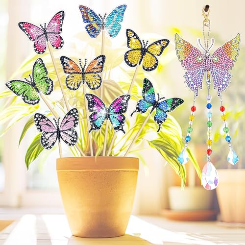 9 Stück Diamond Painting Schmetterling Sets, schmetterling deko, diamond painting erwachsene & kinder, gartendekoration für draußen und drinnen, geschenk für mama und kinder, diamond painting ostern von Healife