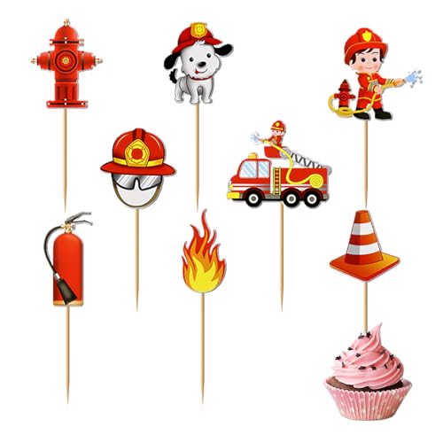 Healife Feuerwehr Kuchen Dekorationen Zubehör, 24 Stück Fire Truck Cupcake Toppers - Feuerwehr Deko Kindergeburtstag - Perfekte Feuerwehr Geburtstag Deko für Kindergeburtstage von Healife