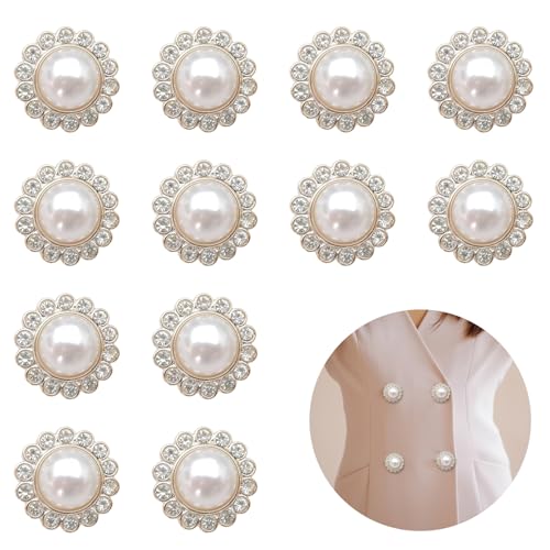 12 Stück Kunststoffknöpfe Knöpfe Wollmantel Dekoration der Oberbekleidung Perlenknöpfe, kleiner duftender Stil, diamantbesetzte Knöpfe mit Diamanten von Healife