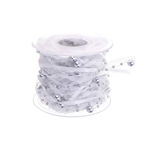 Healifty Handdekoration 1 Rolle Perlenband Perlenband Satinband Organza Drahtband für DIY Handwerk Urlaub Hochzeit Party Dekoration Silber Strumpffüller von Healifty