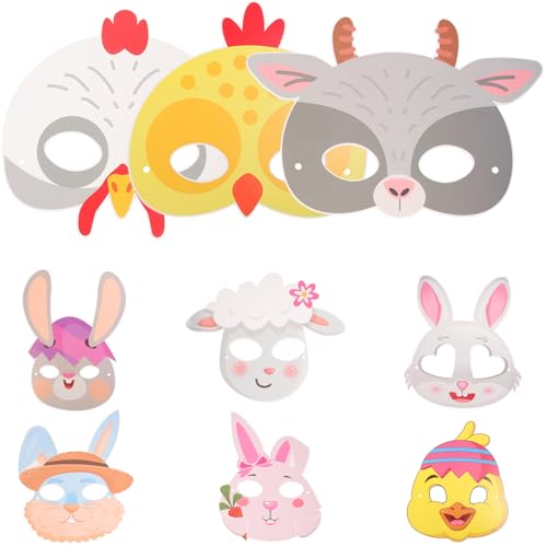 Healifty Osterhasen-Masken aus Papier, Tiermasken, Papiermasken, Party-Bastelbedarf, lustige Aktivitäten zu Hause, Maskerade-Maske für Kostüm, Cosplay, Party, 9 Stück von Healifty