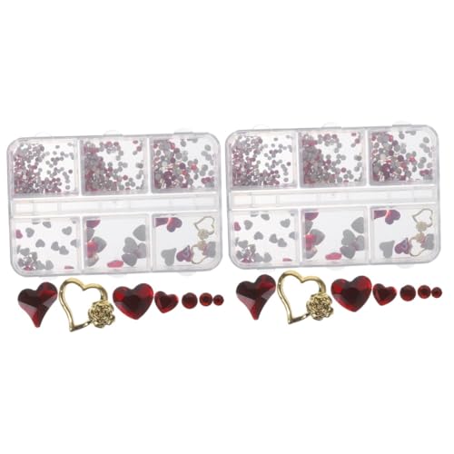 Healvian 2 Kisten Nail-Art-Zubehör herzform heartstopped nail steinchen nails charms Kunst Nagel Charms Planet schmuck deko Nagelanhänger cool Nagelanhänger für Acrylnägel Strasssteine rot von Healvian