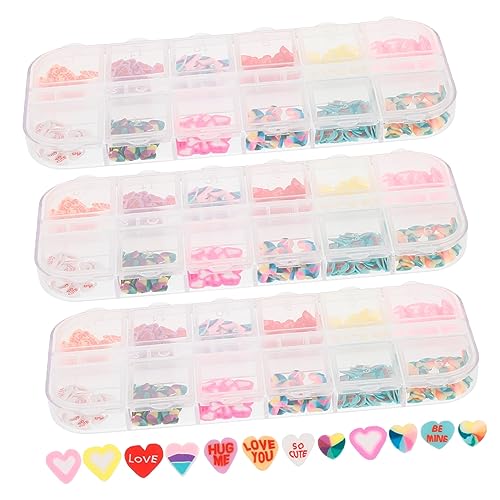 Healvian 3 Kisten Liebe Nail Art Schmuck Nägel funkeln Edelsteine Dekorationen Bausatz heart stickers für valentinstag nail set Nagel-Ton-Charme Nagel-Ton-Scheibe Weiche Keramik von Healvian