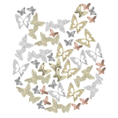 Healvian 40 Stück Nagelkunstzubehör Nagelkunstaufkleber Legierungs Halskettenanhänger Strasssteine Goldene Schmetterlingsanhänger von Healvian