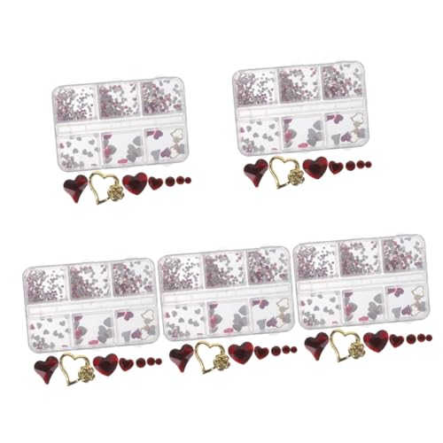 Healvian 5 Kisten Nail-Art-Zubehör herzform heartstopped nagelzubehör nägel charms Nagelverzierung Herzanhänger Polieren schmuck deko Nailart-Strasssteine Nailart-Juwelen und -Anhänger rot von Healvian